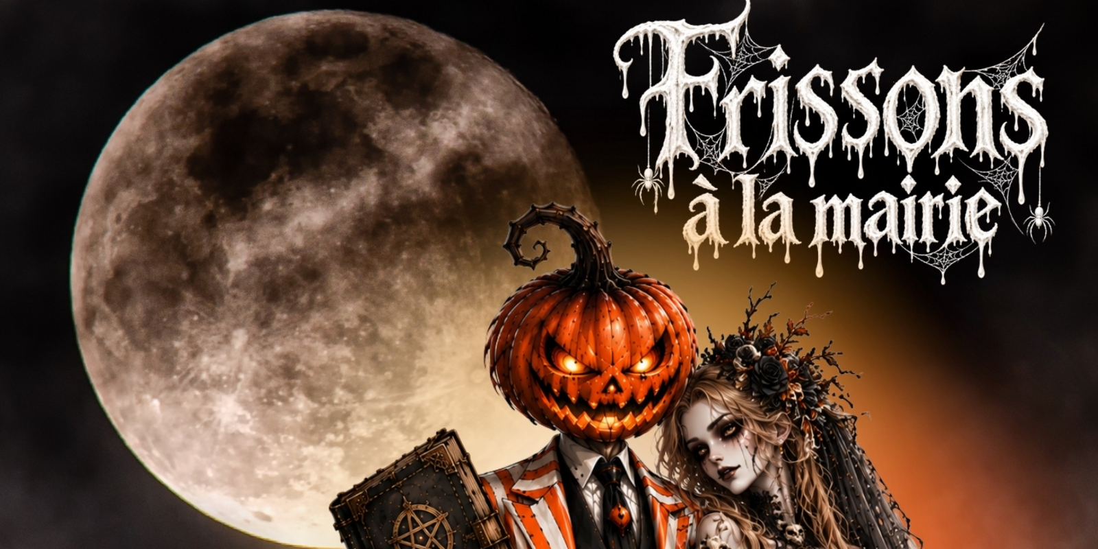 Affiche halloween - marié citrouille et mariée zombie 